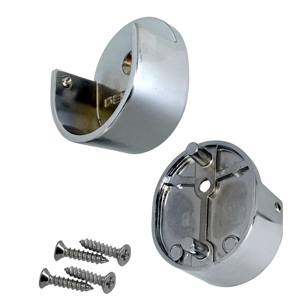 Closet Rod Support Flanges with Rear Pin | Heavy Duty 32mm Diameter Clothes Pole End Sockets for Wardrobes | Polished Chrome | 2 Pair