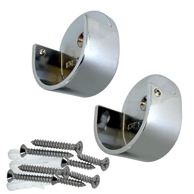 Closet Rod Support Flanges with Screw On Attachment | Heavy Duty Clothes Pole End Sockets for Wardrobes |Polished Chrome |5 Pair