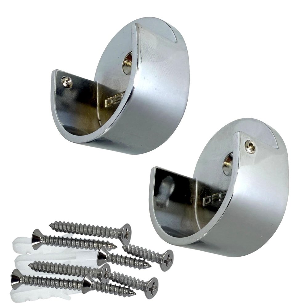 Closet Rod Support Flanges with Screw On Attachment | Heavy Duty Clothes Pole End Sockets for Wardrobes |Polished Chrome |5 Pair