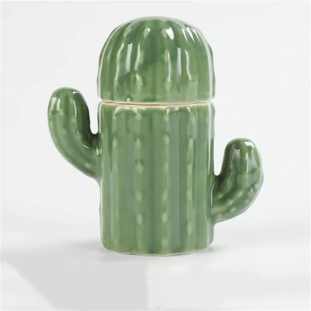 Cactus Ceramic Toothpick Holder Multifunctional Covered Cotton Swab Box Living Room Storage Box (Color : A, Size : 9.7x10.5cm)