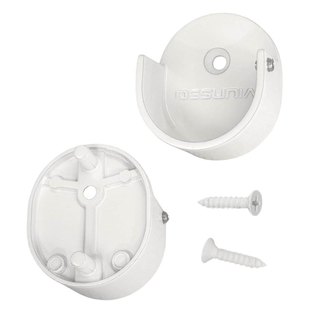 Closet Rod Support Flanges with Rear Pin | Heavy Duty 32mm Diameter Clothes Pole End Sockets for Wardrobes | Gloss White | 2 Pairs