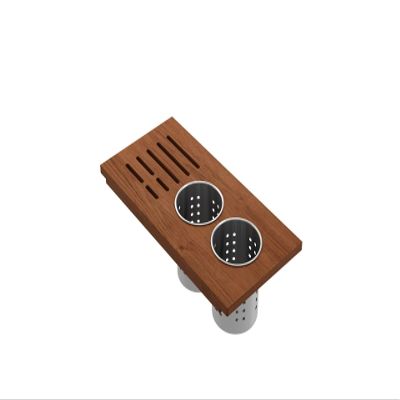 BOCCHI Wood Board with 2 Round Stainless Steel Bowls & Knife Holder F/1616, 1618, 1633 (inner ledge)