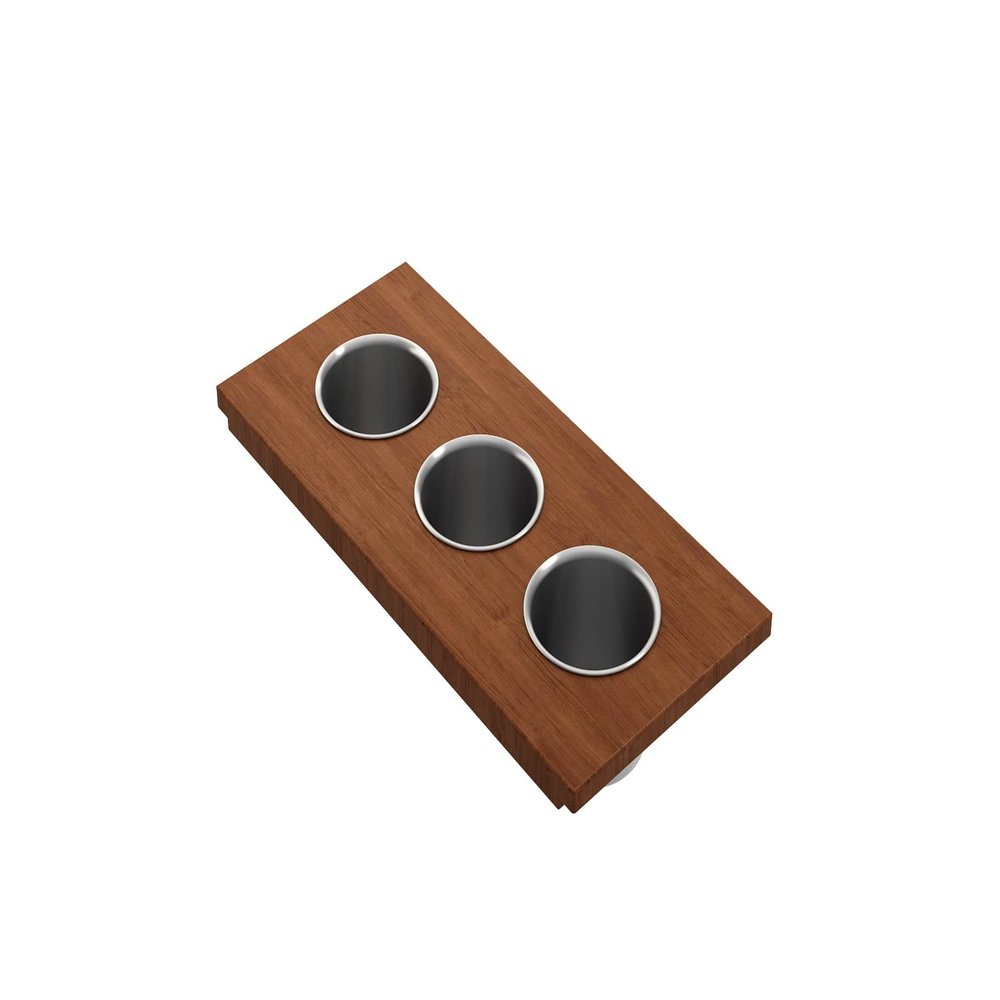 BOCCHI Wood Board with 3 Round Stainless Steel Bowls F/1344, 1348, 1360, 1362, 1504, 1505, 1506 (short side only), 1627, 1628