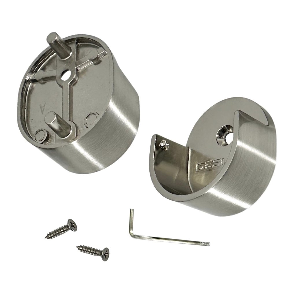 Satin Nickel 32mm Closet Rod Support Flanges with Rear Pin | 32mm Pin Spacing for Built-in Wardrobes | 2 Pair