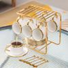 Afternoon Tea Coffee Cup And Saucer Set with Metal Holder, 8 OZ Cups & Saucer Service for 6, European Ceramic Tea Set for Adults Suitable for Home Office Wedding Gifts,A view 1