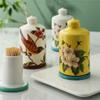 Ceramic flower pattern toothpick holder cotton swab box home desktop finishing storage box (Color : B, Size : 5.2x9.5cm) view 4
