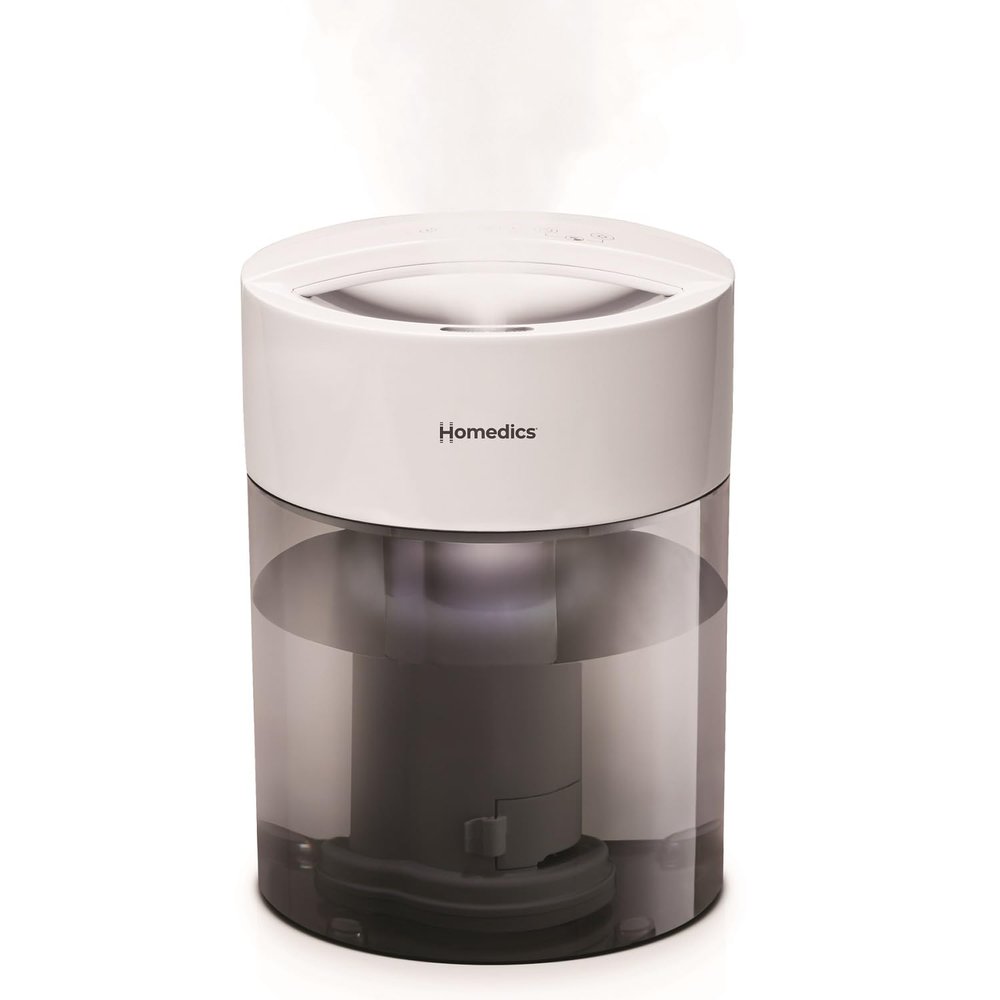 HoMedics Humidifiers for Bedroom, Home, Nursery, Office and Plants. Total Comfort UV-C Ultrasonic Humidifier, Leak Resistant Design, 0.97 Gallon Tank, 35 Hour Run Time, Quiet, Cool Mist, Night Light