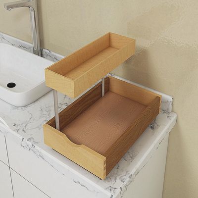 2 Tier Pull Out Organizer Shelf Sliding Drawer Storage for Kitchen Bathroom Storage Cabinet Under Sink Slide Out Shelf Organizing Storage Pull-Out Cabinet Organizer Roll Out Drawer (12'' Width)