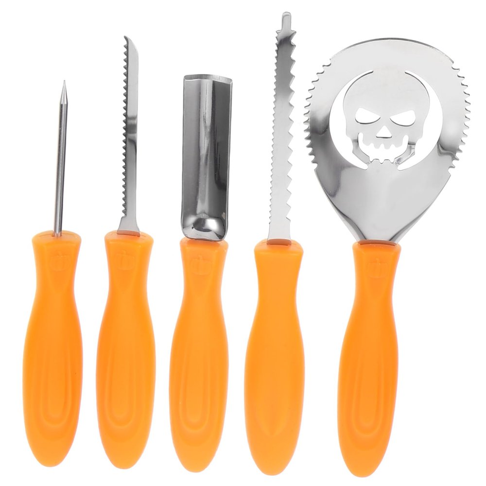 Housoutil 5pcs Stainless Steel Pumpkin Carving Tools Halloween Sculpting Ergonomic Design for Easy Use and Resistant for Crafting Unique Pumpkin Lanterns