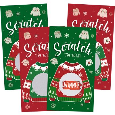 Funrous 50 Pcs Christmas Scratch Off Cards Ugly Sweater Scratch Off Game Christmas Cards Holiday Xmas Games Ugly Sweater Party Decorations Winner You Lose Tickets for Winter Office Party Supplies