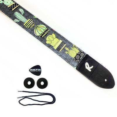 Cactus Guitar Strap -Succulent Green, Genuine Leather Ends, Includes 2 Strap Locks & 1 Pick. Adjustable Strap, For Bass, Electric & Acoustic Guitars Gift for Guitar Players Men, Women & Kids