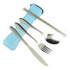 Hemoton 1set Portable Stainless Steel Cutlery Set Lightweight Travel Tableware with Chopsticks Fork Spoon for Camping Picnics and Home Use Sky Set view 1