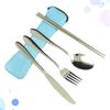 Hemoton 1set Portable Stainless Steel Cutlery Set Lightweight Travel Tableware with Chopsticks Fork Spoon for Camping Picnics and Home Use Sky Set view 2