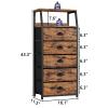 Furnulem Tall 5 Drawers Dresser, Vertical Storage Tower Fabric Dresser for Bedroom, Hallway, Entryway, Nursery, Closet Organizer, Nightstand Bedside Table Furniture, Sturdy Steel Frame, Wood Top view 3
