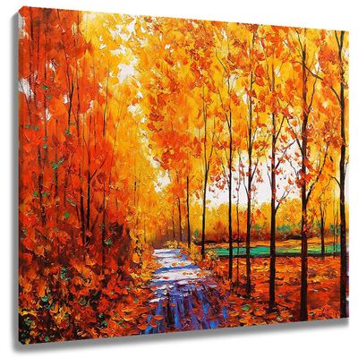 LB Fall Maple Tree Forest Canvas Wall Art, Orange, Framed, 24x16 inches
