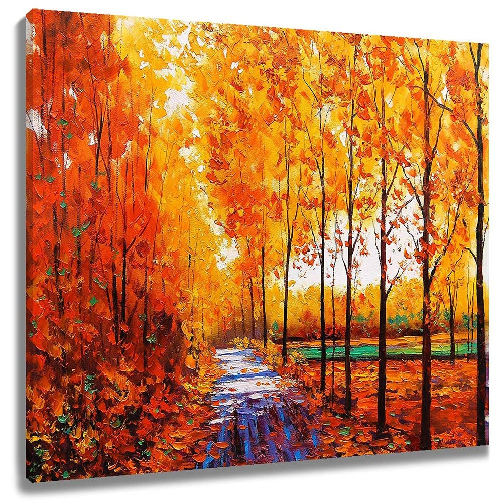 LB Fall Maple Tree Forest Canvas Wall Art, Orange, Framed, 24x16 inches