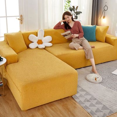 zyhfcfff-sd High Stretch Jacquard Sofa Cover Thick Sofa Cover L Shape Couch Covers Stylist Sectional Furniture Protector for Living Room (Color : Light Yellow, Size : 3 Seater(190-230cm))