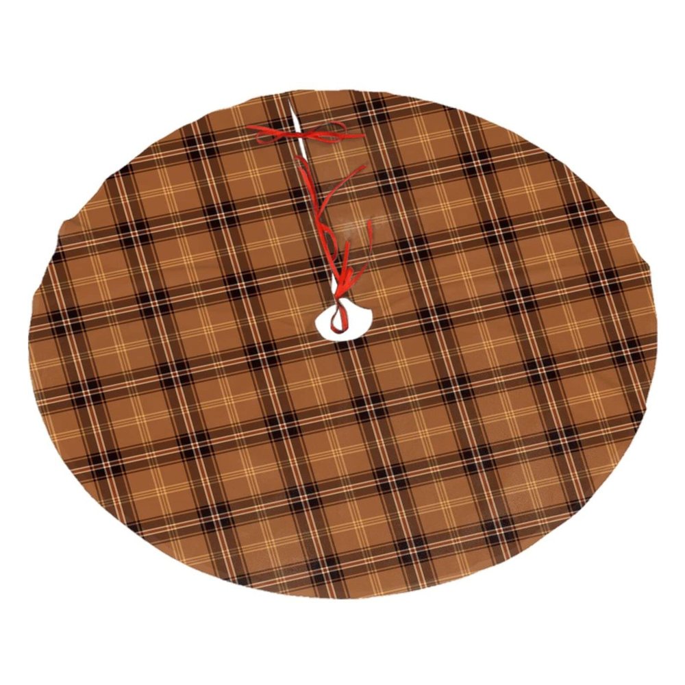 MIZIBAO Christmas Tree Skirt 30", Orange and Brown Rustic Plaid Xmas Tree Skirts Base Mat for Christmas Holiday Home Party Decorations Ornaments