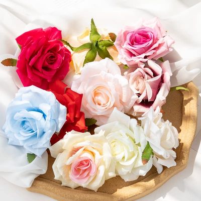 HXSCOO 10PC Cheap Artificial Flowers Christmas Home Wedding Decoration Garden Rose Arch Fake Silk Party Cake Scrapbooking Candy Box (Color : Medium, Size : 10 Pieces)