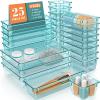 WOWBOX 25 PCS Plastic Drawer Organizer Set, 4 Sizes Desk Drawer Divider Organizers and Storage Bins for Makeup, Jewelry, Gadgets for Kitchen, Bedroom, Bathroom, Office, Sea Blue view 1