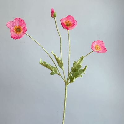Artificial Papaver Rhoeas Fake Poppies Flowers Silk Papaver Rhoeas Flocking Stem Wedding Holiday Bridal Bouquet Photography Home Decor(Pink)