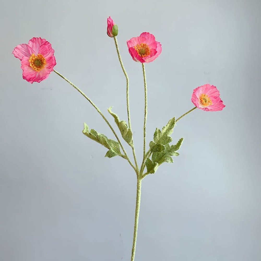 Artificial Papaver Rhoeas Fake Poppies Flowers Silk Papaver Rhoeas Flocking Stem Wedding Holiday Bridal Bouquet Photography Home Decor(Pink)