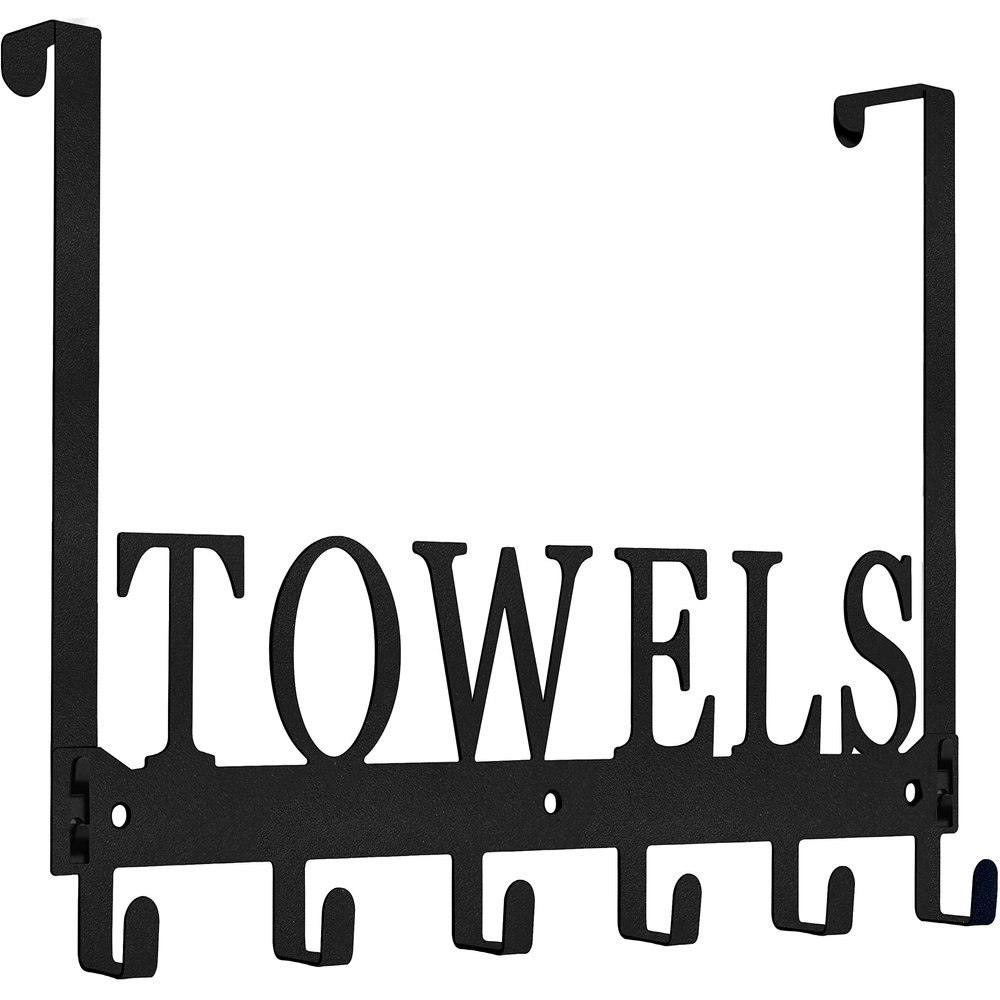 Over The Door Hooks, Towel Holder for Bathroom, Mount Rack Metal Bath Hanger Bedroom Kitchen Pool Beach Bathrobe Wall Hooks (6 Hooks, Black).