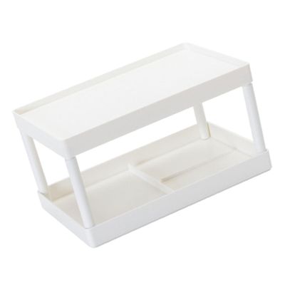 Housoutil Skincare Containers Desktop Storage Rack 2 Layers Cosmetic Organizer Shelf Countertop Stationary Rack Table Sundries Display Shelf for Kitchen Bathroom Office Dormitory White Pallet Racking