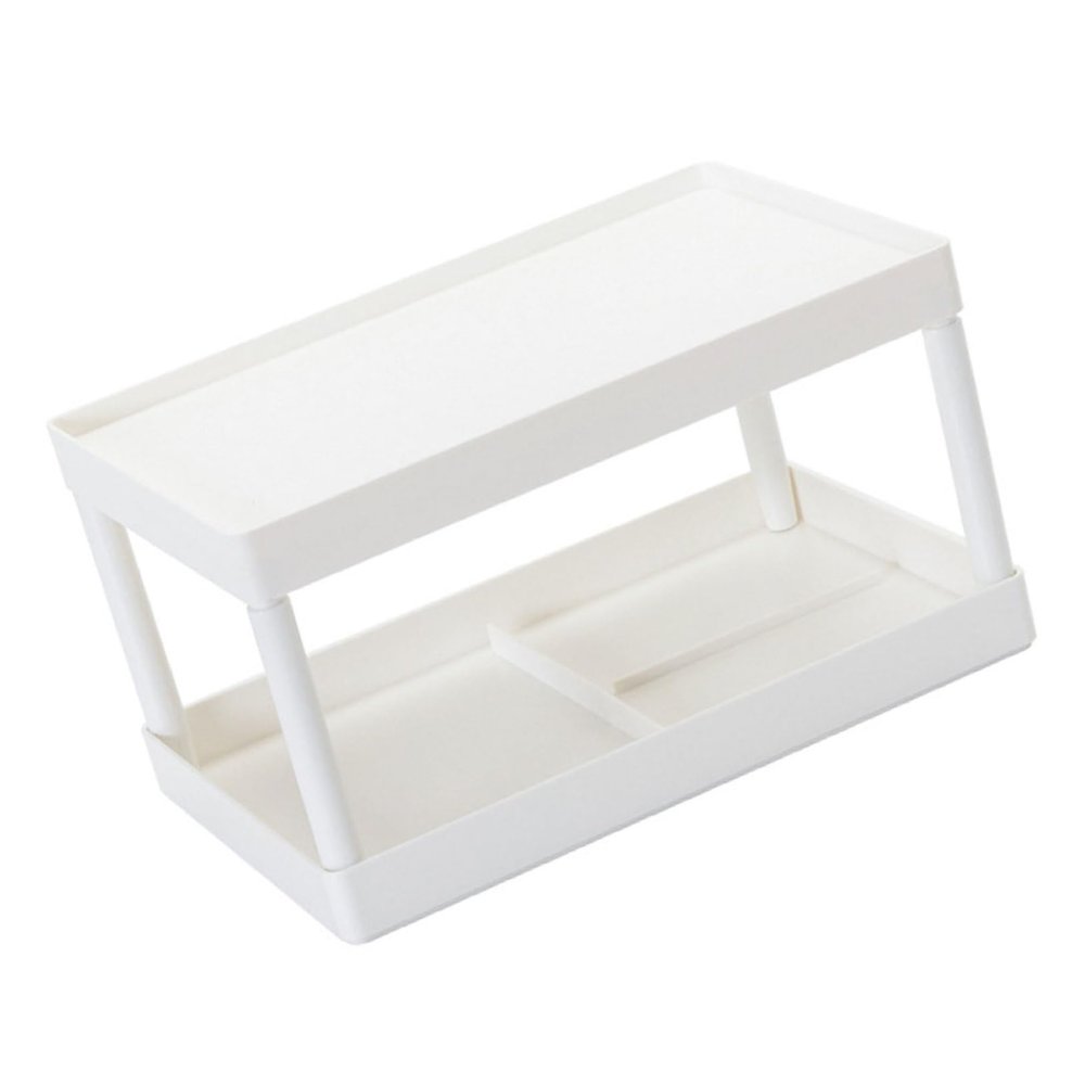 Housoutil Skincare Containers Desktop Storage Rack 2 Layers Cosmetic Organizer Shelf Countertop Stationary Rack Table Sundries Display Shelf for Kitchen Bathroom Office Dormitory White Pallet Racking