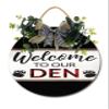 Welcome To Our Den Door Sign Home Decor Round Wood Wreaths Wall Hanging Sign Farmhouse Porch Sign Front Door Decoration for Housewarming Gift All Seasons Holiday,11In view 1