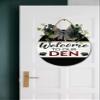 Welcome To Our Den Door Sign Home Decor Round Wood Wreaths Wall Hanging Sign Farmhouse Porch Sign Front Door Decoration for Housewarming Gift All Seasons Holiday,11In view 3