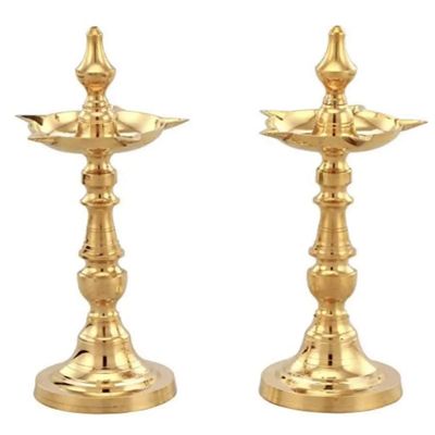 Anjali Enterprises Brass Traditional Oil,Ghee Diya, Deepak, Lamp Designer Long Diyas for Home, Pooja Room, Pancharti | Panchmukhi Pital Diya for Puja, Decoration, Aarti, Diwali.Pack of 2 Pieces