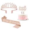11th Birthday Decorations for Girl with Sash and Tiara, Numeral Candle and Cake Topper, 11 Year Old Birthday Decorations Gifts, Rose Gold Party Favor Supplies view 1