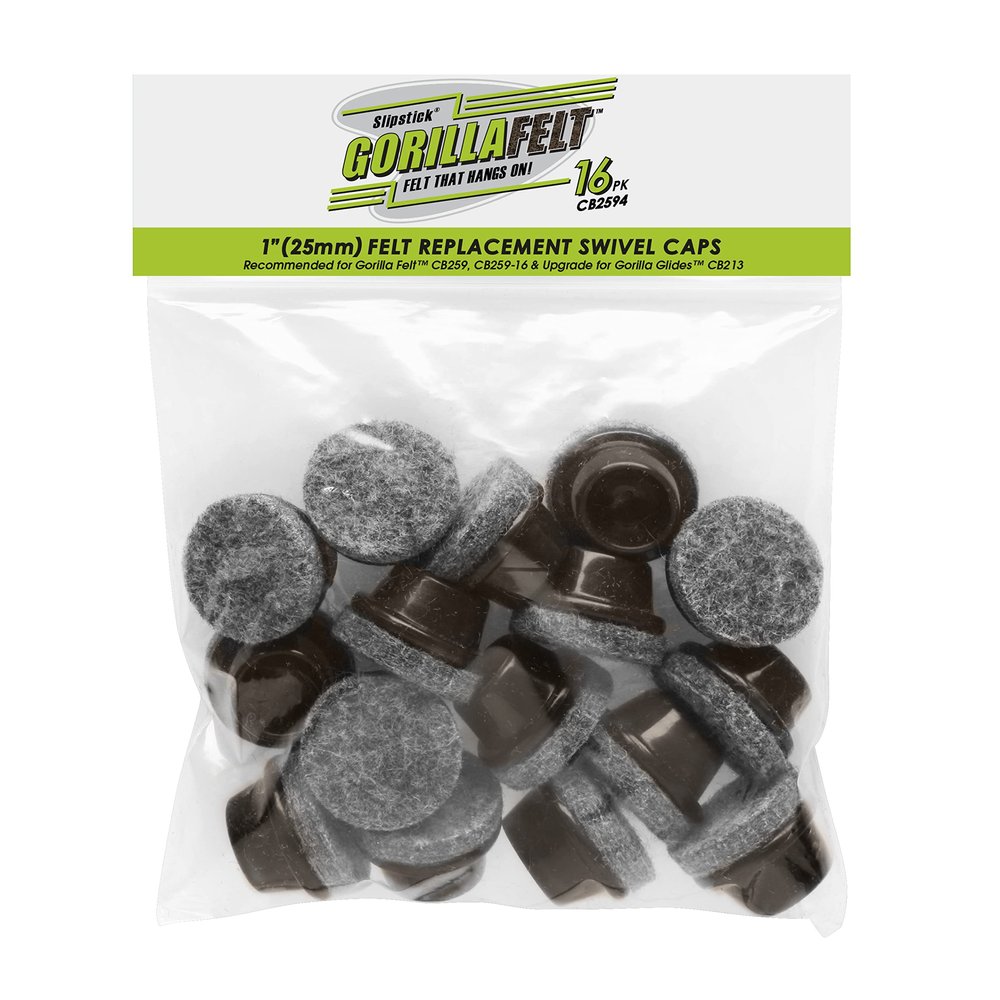 GorillaFelt CB2594 Replacement 1 Inch Swivel Felt Cap Inserts for use with GorillaFelt CB259 / CB259-16 and GorillaGlides CB213 (Includes 16 Felt Caps) Plastic Glide Body Sold Separately