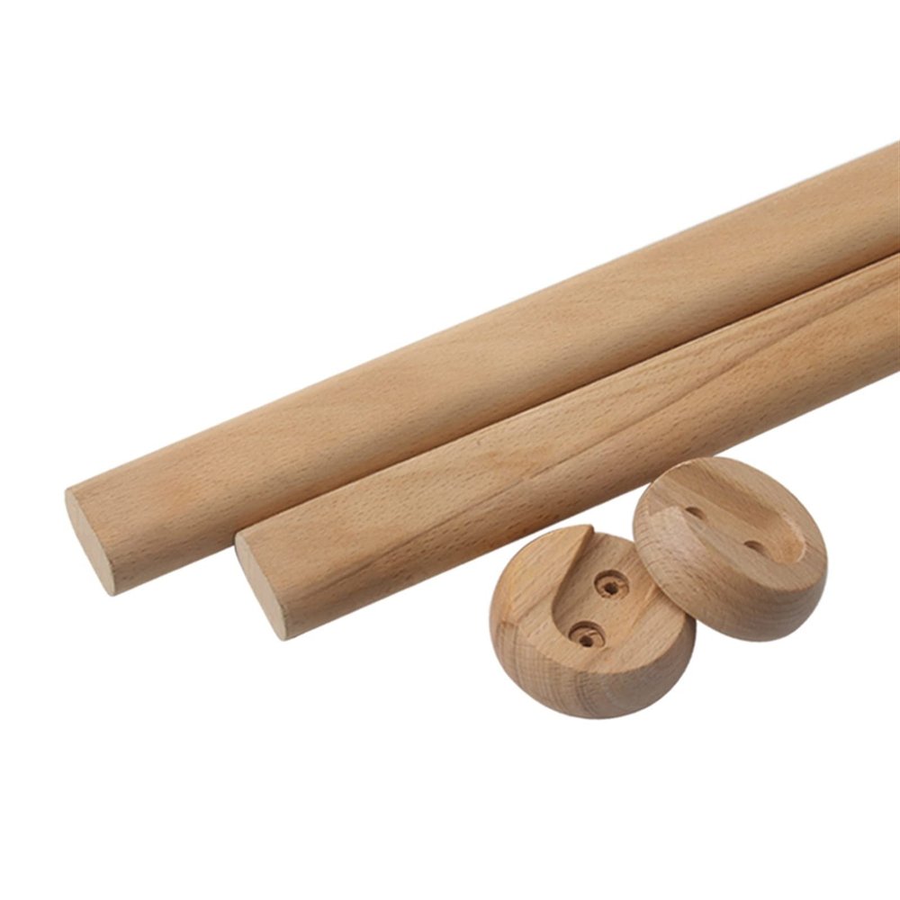 2 Pack Wood Oval Wardrobe Closet Rod for Hanging Clothes Premium Closet Pole Wardrobe Cross- bar Clothes Hanging Rods Polished Natural Beech Wardrobe Closet Rod with End Supports for Closet Storage