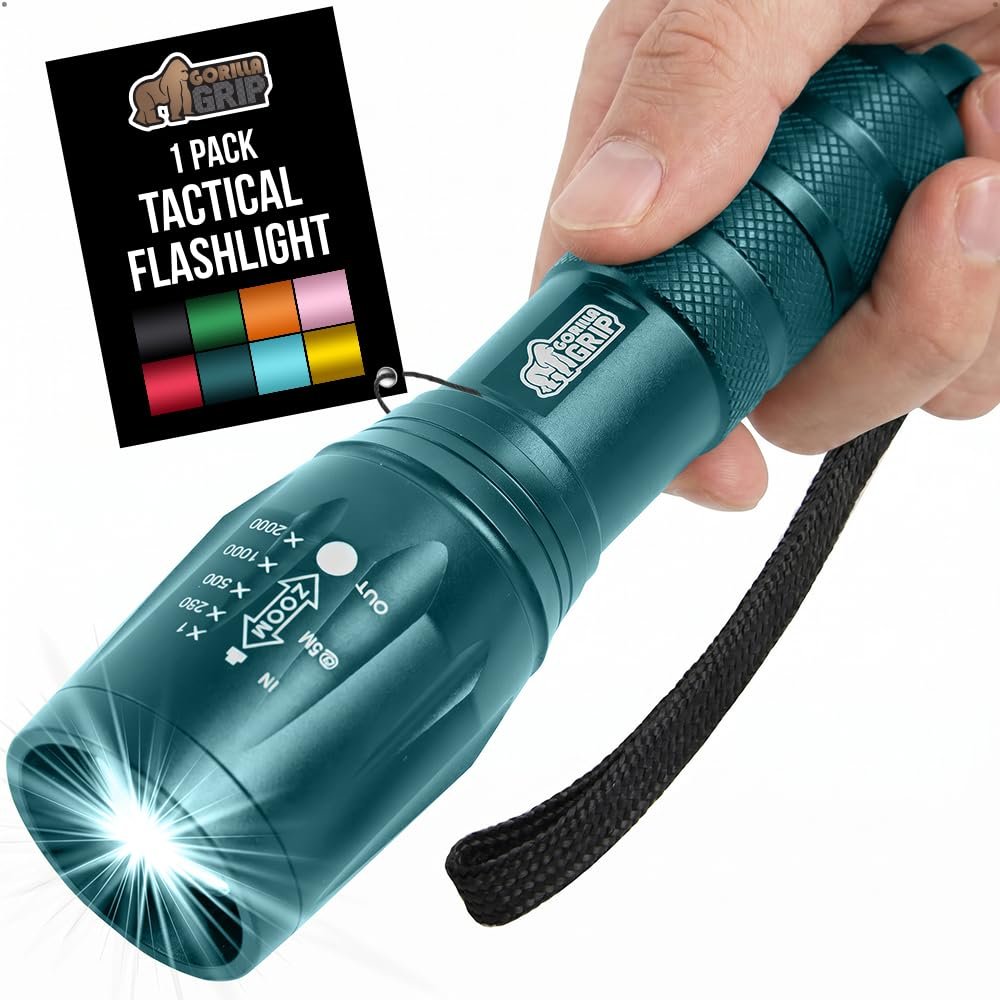 GORILLA GRIP Powerful LED Handheld Tactical Flashlight, Teal Blue