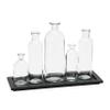 Creative Co-Op Wood Tray with Vintage Glass Bottle Vases, Black, Set of 5 Sizes view 1