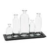 Creative Co-Op Wood Tray with Vintage Glass Bottle Vases, Black, Set of 5 Sizes view 3