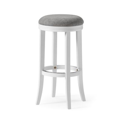 New Ridge Home Goods Avery 31in. Bar-Height Wood Backless Barstool with Upholstered Grey Swivel Seat, White Frame