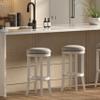 New Ridge Home Goods Avery 31in. Bar-Height Wood Backless Barstool with Upholstered Grey Swivel Seat, White Frame view 4