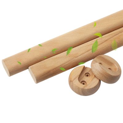 Wood Oval Wardrobe Closet Rod for Hanging Clothes Premium Closet Pole Wardrobe Cross- bar Clothes Hanging Rods Polished Natural Beech Wardrobe Closet Rod with End Supports for Closet Storage