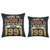 32 Birthday Making the world a better place since 1991 Throw Pillow view 3