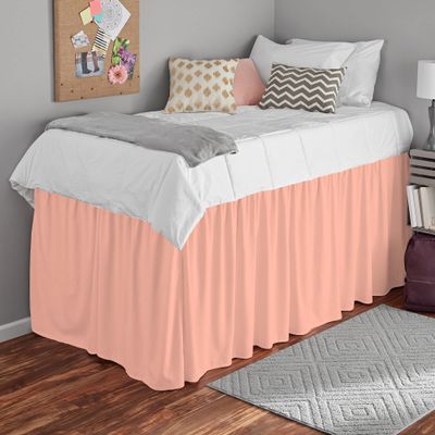 1000 Thread Count 100% Egyptian Cotton - Peach Split Corner Ruffled Extra Long Dorm Room Bed Skirt with Three Side Coverage in Twin XL Size [39" x 80"+ 52" inch Drop]