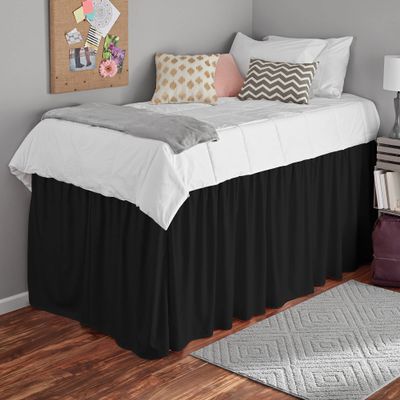 1000 Thread Count 100% Egyptian Cotton - Black Split Corner Ruffled Extra Long Dorm Room Bed Skirt with Three Side Coverage in Twin XL Size [39" x 80"+ 30" inch Drop]