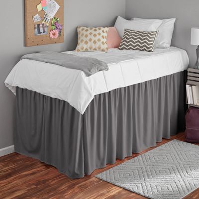 1000 Thread Count 100% Egyptian Cotton - Dark Grey Split Corner Ruffled Extra Long Dorm Room Bed Skirt with Three Side Coverage in Twin XL Size [39" x 80"+ 42" inch Drop]