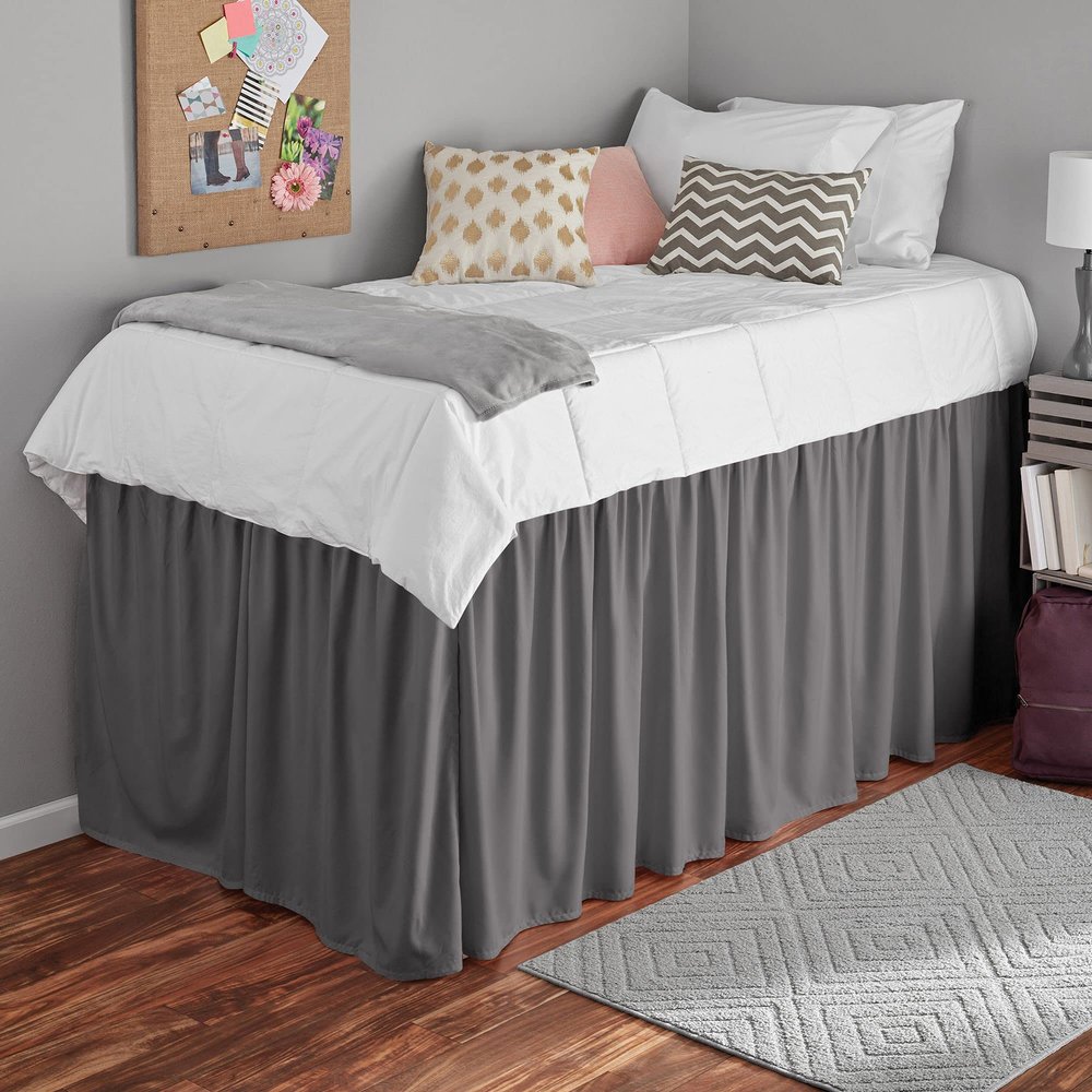 1000 Thread Count 100% Egyptian Cotton - Dark Grey Split Corner Ruffled Extra Long Dorm Room Bed Skirt with Three Side Coverage in Twin XL Size [39" x 80"+ 42" inch Drop]