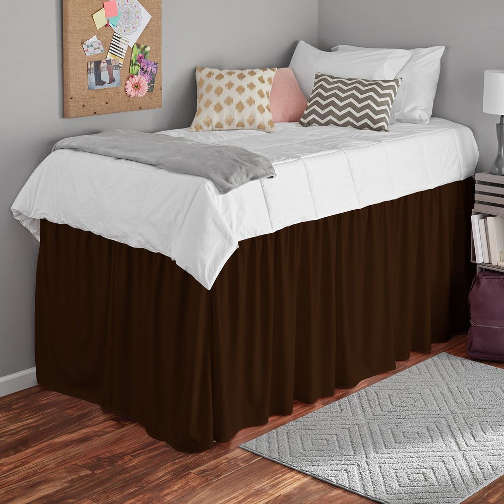 1000 Thread Count 100% Egyptian Cotton - Chocolate Split Corner Ruffled Extra Long Dorm Room Bed Skirt with Three Side Coverage in Twin XL Size [39" x 80"+ 42" inch Drop]