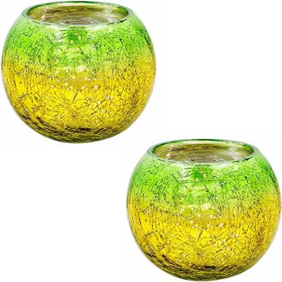 2Pcs Tealight Holders Decorative Bowl Votive Candle Holder, Glass Candle Holders, Round Candle Centerpiece for Tables Home Wedding Thanksgiving (Color : Green-Yellow, Size : 2pcs)