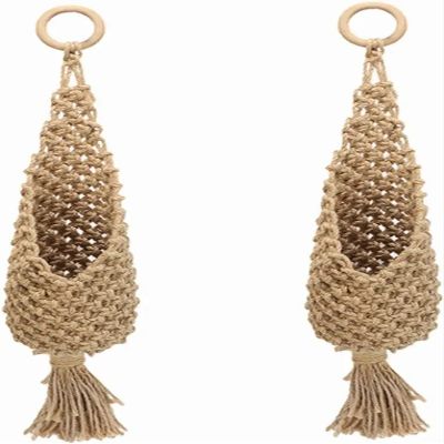 2Pcs Hand Woven Storage Net, Hanging Fruit Basket, Hanging Vegetable Bags for Kitchen Boho Wall Hanging Plant Holder,