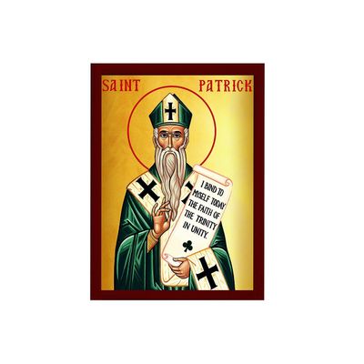 Saint Patrick icon, Handmade Greek Orthodox Catholic icon of St Patrick, Byzantine Art wall Hanging icon Wood Plaque, Religious Gift 7x10cm